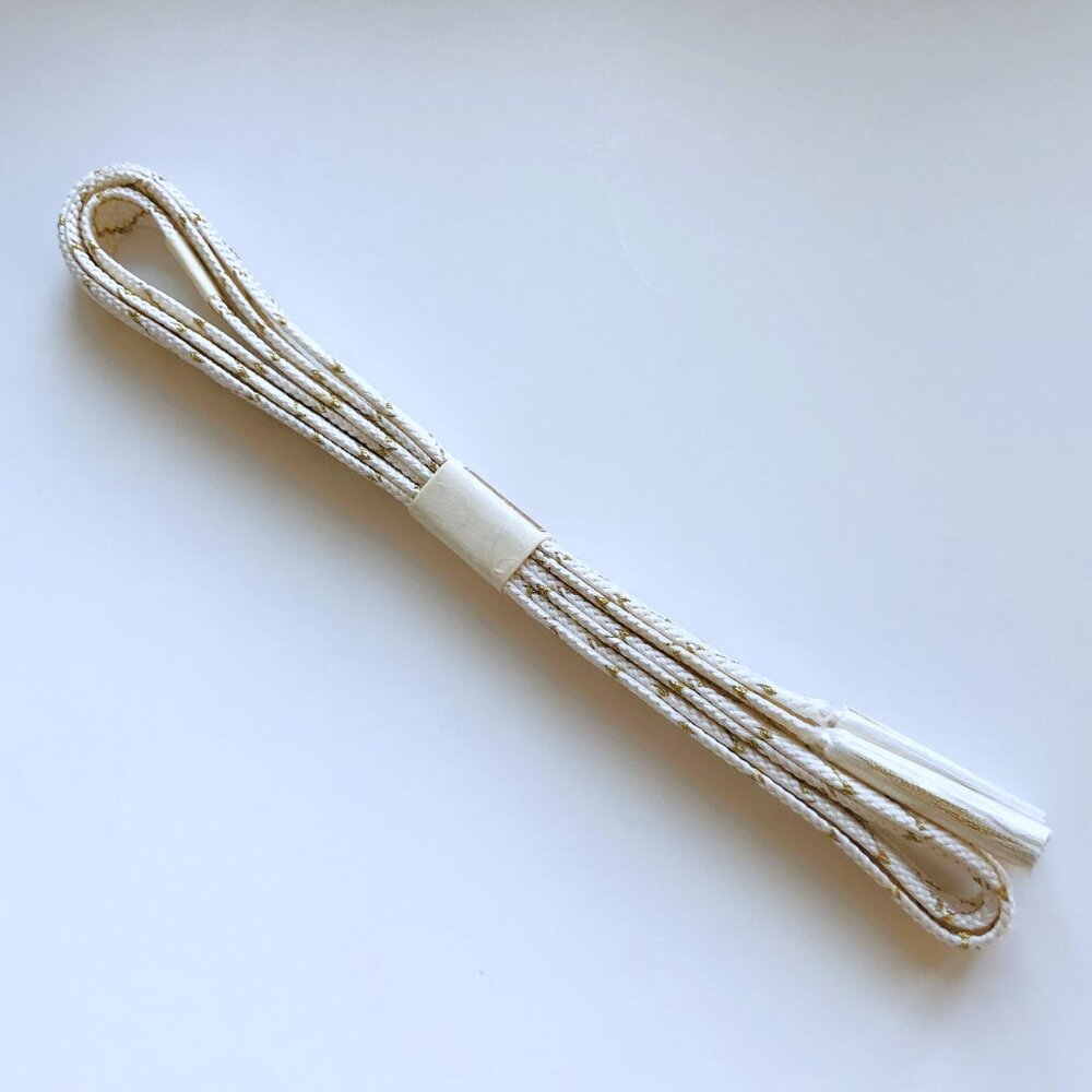 Japanese 100% Silk Obijime Obi Cord Kimono Accessory White Gold Threads New - Picture 4 of 11